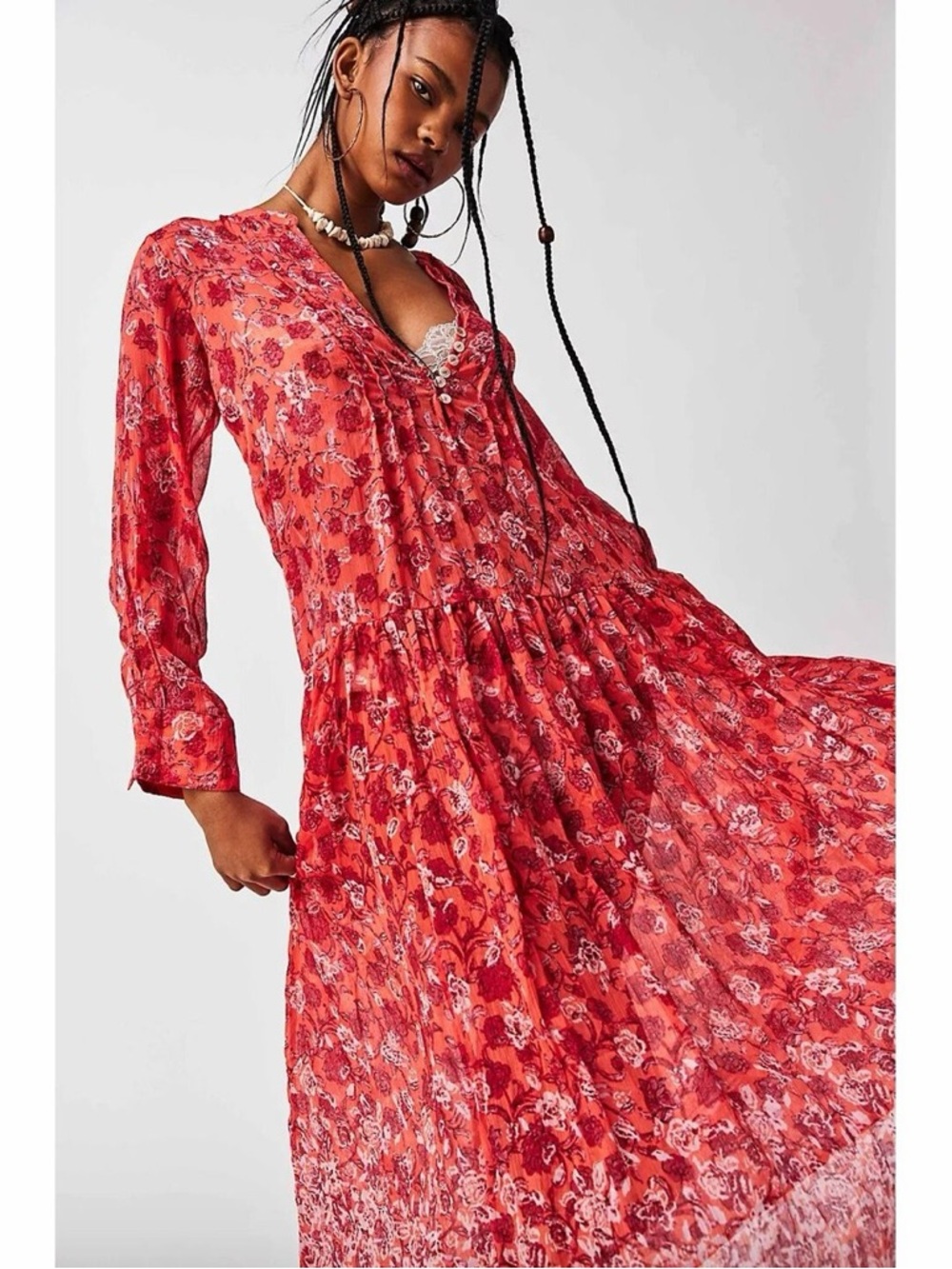 Free People Coral Floral Sheer Tiered Maxi Dress - Picture 4 of 16
